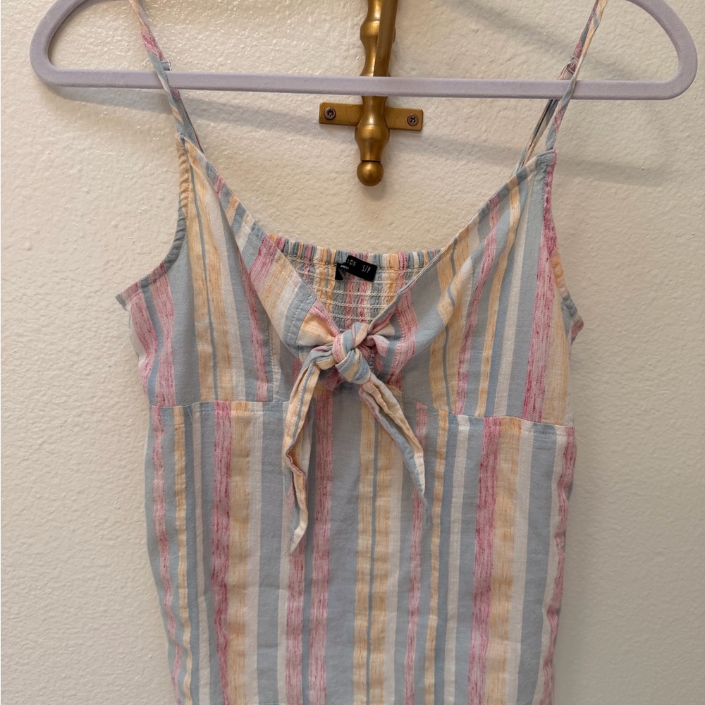 Cotton-On Striped Tie-Front Linen-Blend Cami Top - Multi